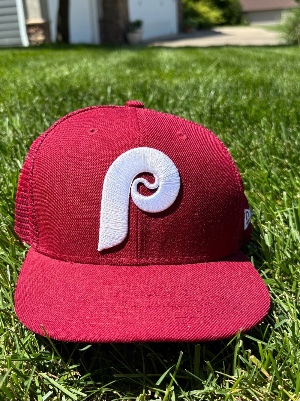 Red Trucker Snapback with White Stylized 'P' Patch Phillies baseball